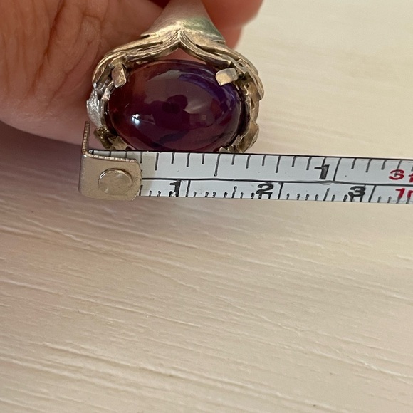 Vintage SA 925 Sterling Silver Amethyst Gemstone Dome Ring Medieval Style SZ 6.5 - Picture 11 of 11